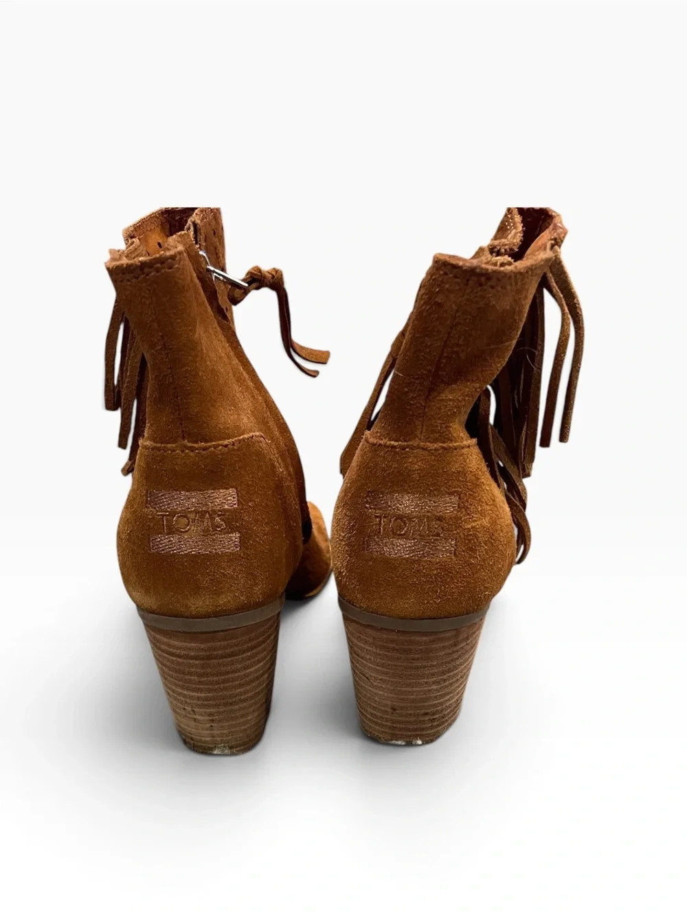 TOMS Women’s Open-Toe Fringe Suede Ankle Boots Brown Size 9.5